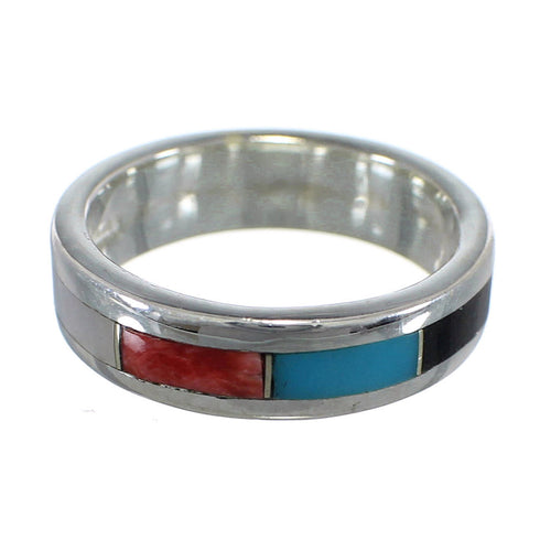 Southwest Genuine Sterling Silver Multicolor Inlay Jewelry Ring Size 5-1/4 VX58681